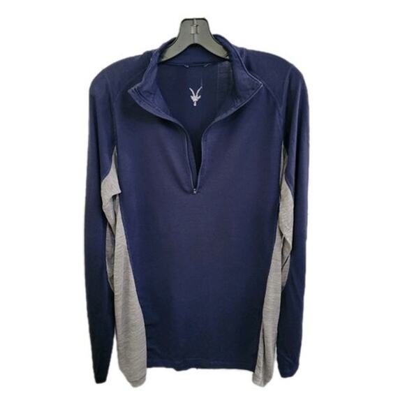 Ibex Quarter Zip Pullover Mens Large Blue Gray Long Sleeve Merino Wool Baselayer - Picture 1 of 9